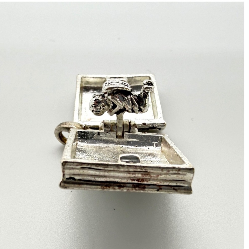 Silver Tone Holy Bible‎ Charm With Cross and Rhinestones Lobster Clasp Pendant - Picture 4 of 5